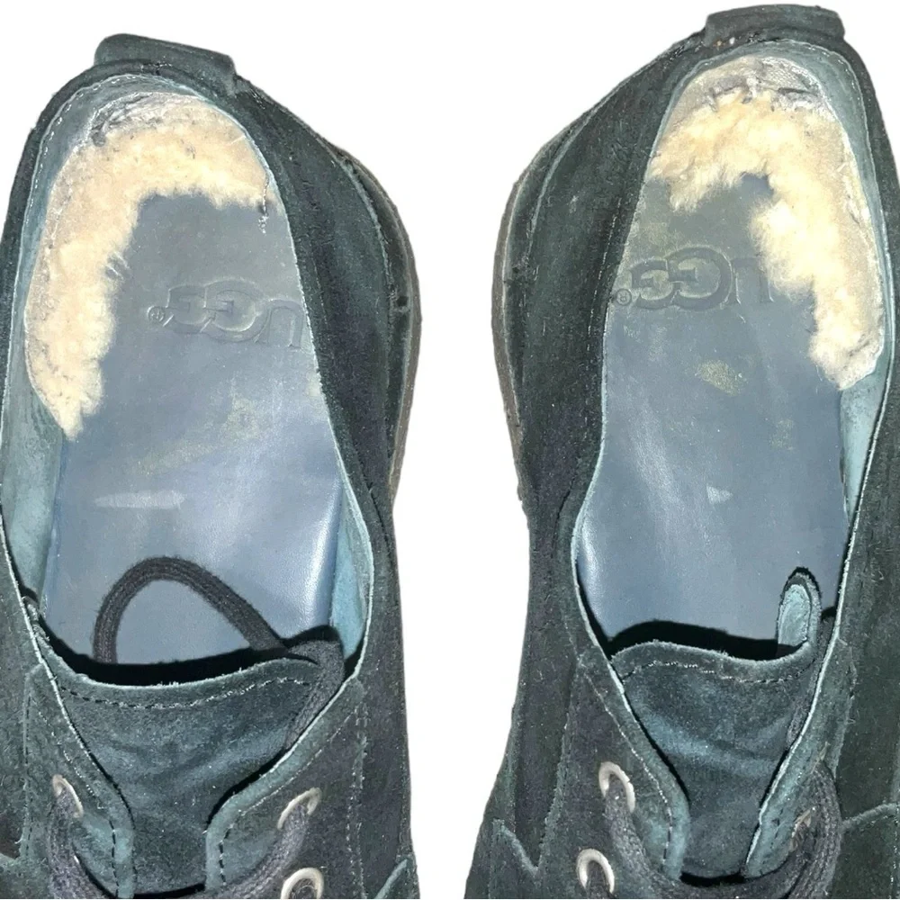 Ugg Mens 3269 Black Suede Lace‎ Up Oxfords Chaucer Sheepskin Interior Shoes 10.5
